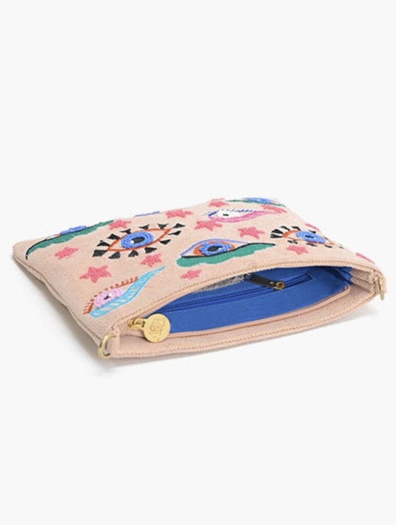 Blush Mystic Ebroidered and Beaded Evil Eye Crossbody Clutch Bag