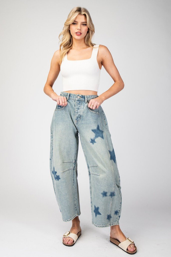 EESOME Light Denim Star Barrel Jeans