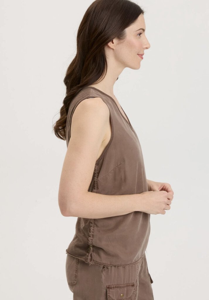 XCVI Mocha Sleeveless Cinchable Side Seam Top
