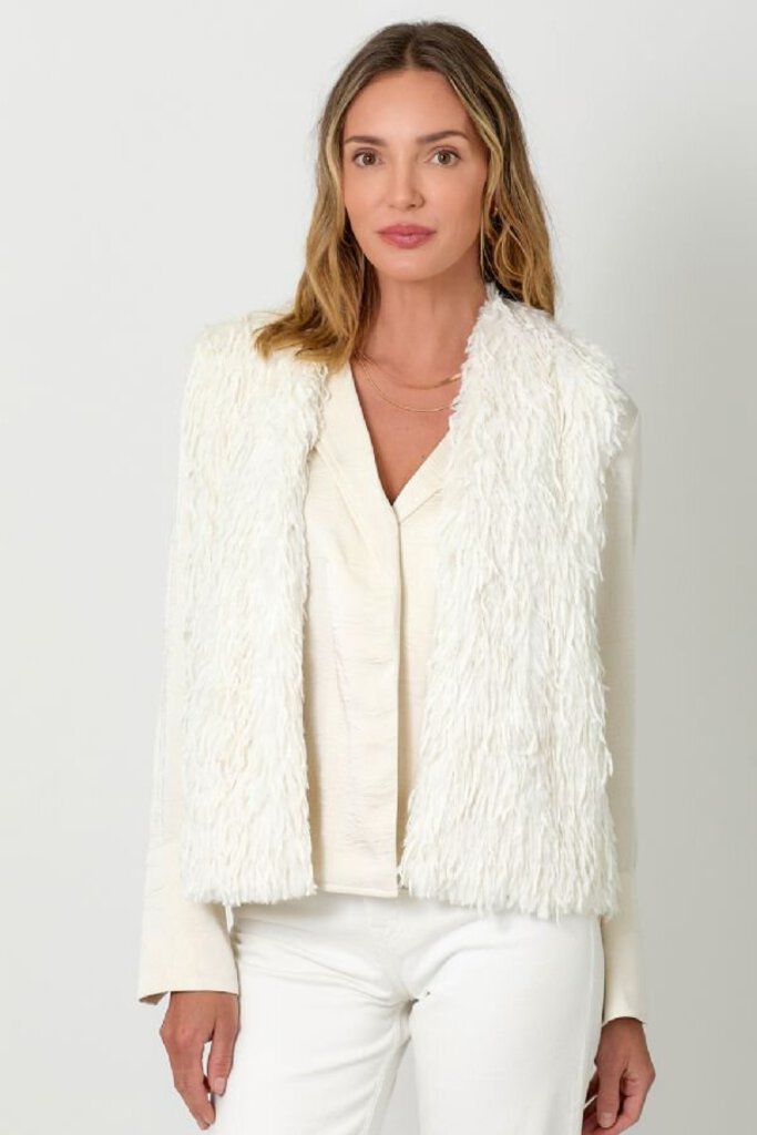 MYSTREE Sleeveless Ivory Shaggy Vest