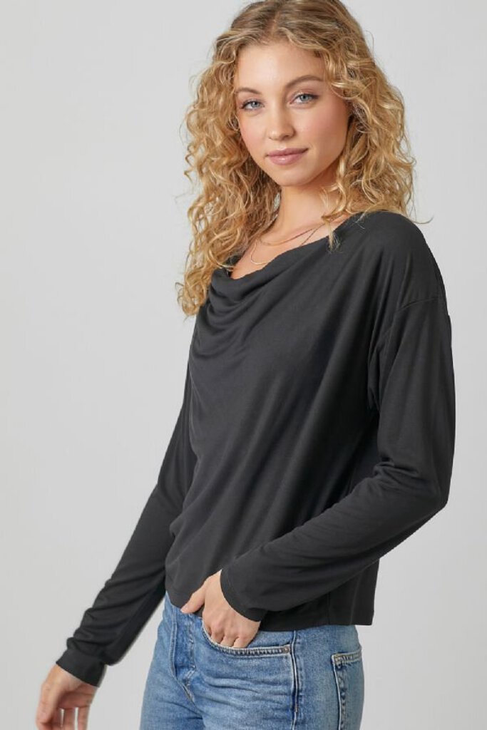 MYSTREE Black Long Sleeve Cowl Neck Top