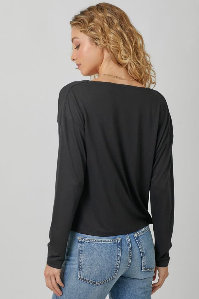 MYSTREE Black Long Sleeve Cowl Neck Top