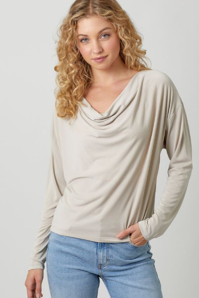 MYSTREE Almond Cowl Neck Long Sleeve Top