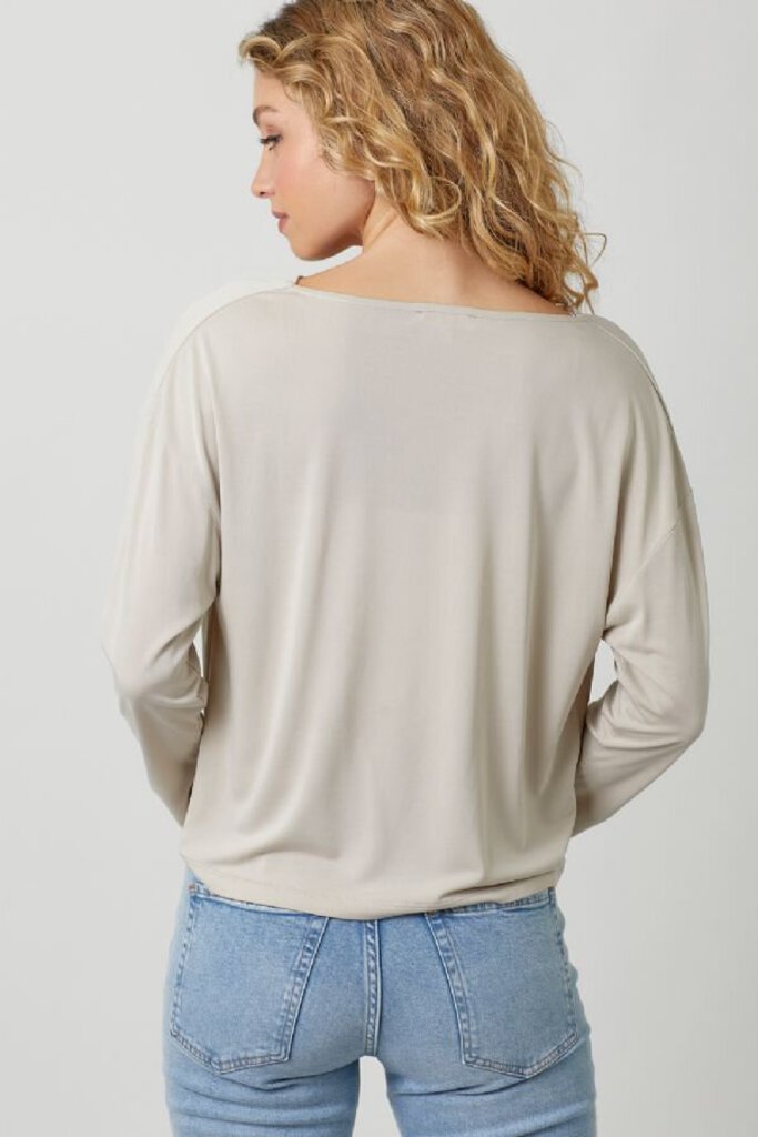 MYSTREE Almond Cowl Neck Long Sleeve Top