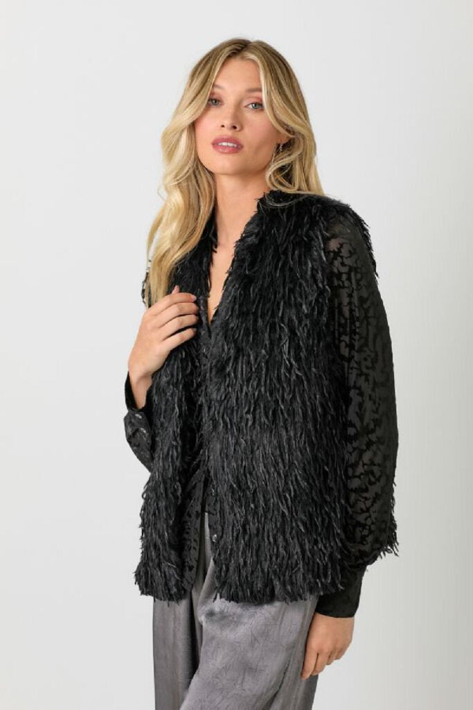 MYSTREE SLEEVELESS BLACK SHAGGY VEST