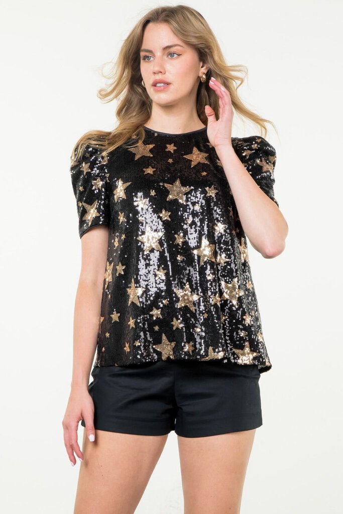 THML Black Short Sleeve Sequin Star Top