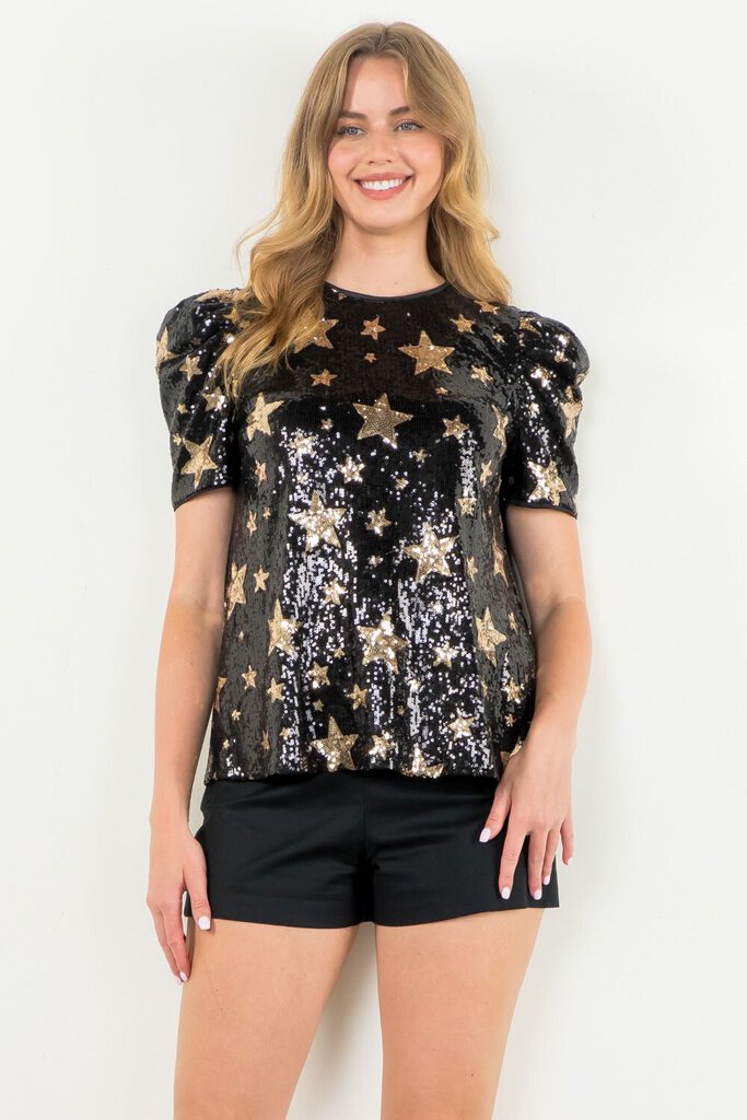 THML Black Short Sleeve Sequin Star Top