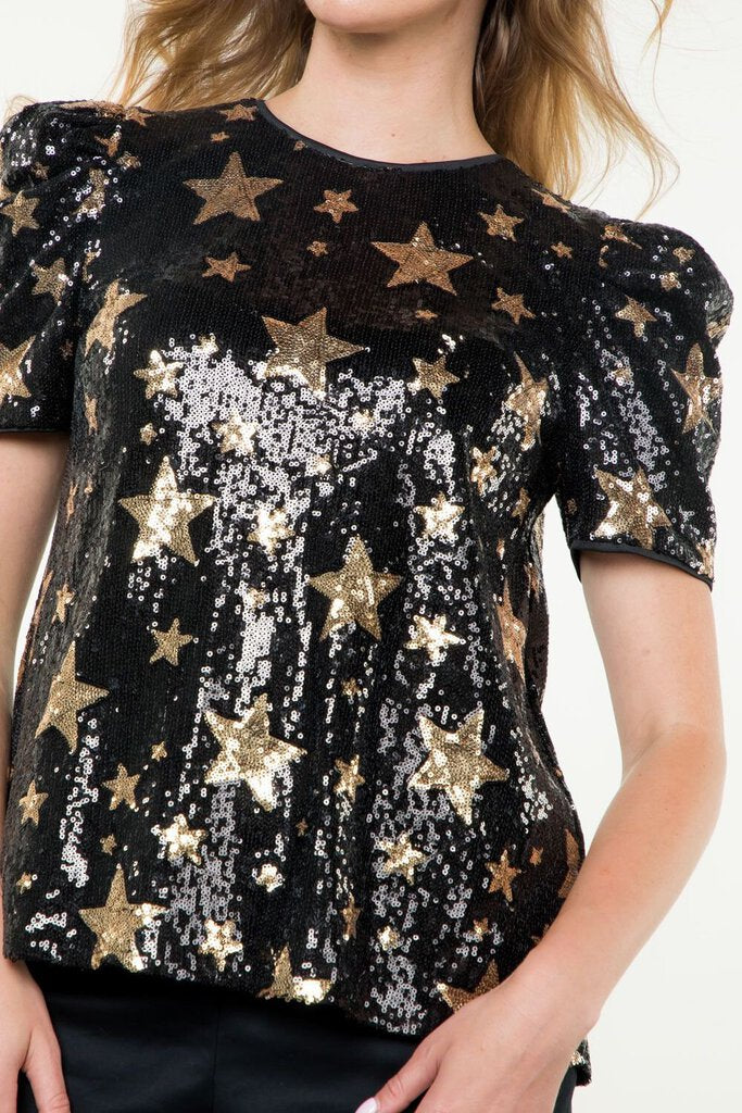 THML Black Short Sleeve Sequin Star Top