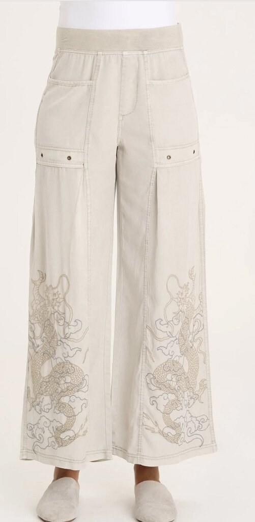 XCVI Light Grey Wide Leg Embroidered Pant