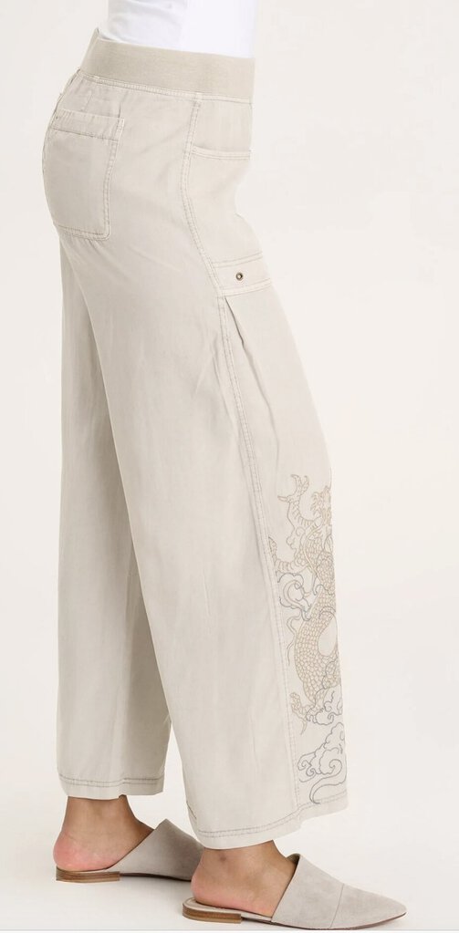 XCVI Light Grey Wide Leg Embroidered Pant