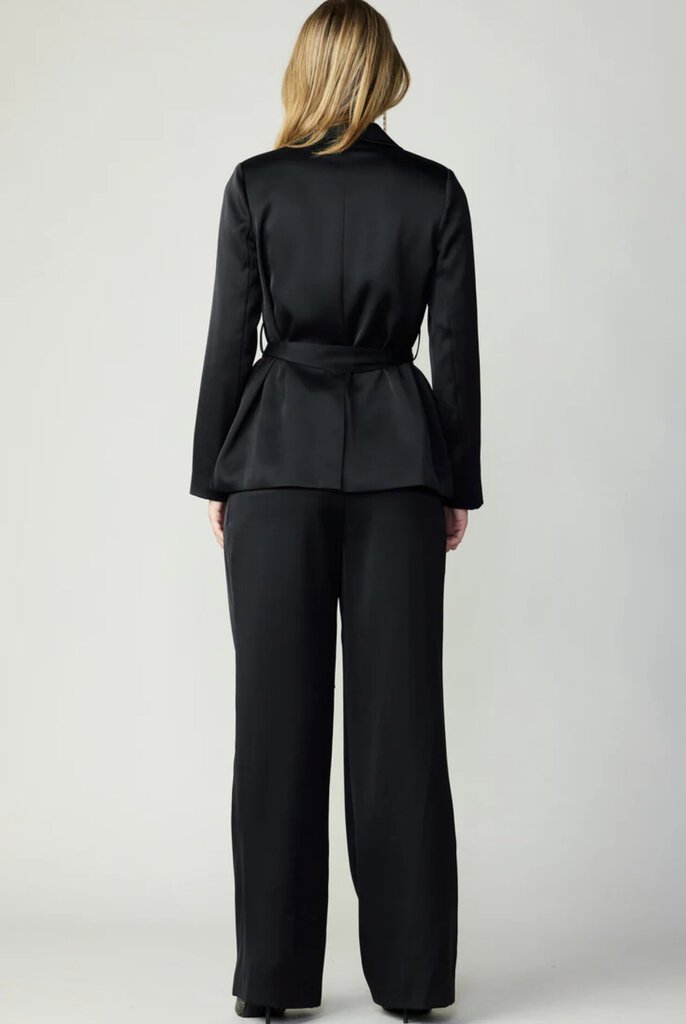 CURRENT AIR Black Silky Belted Long Sleeve Jacket