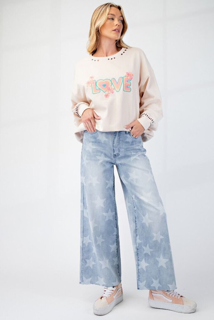 EASEL Light Denim Highwaist Wide Leg Denim Star Jean