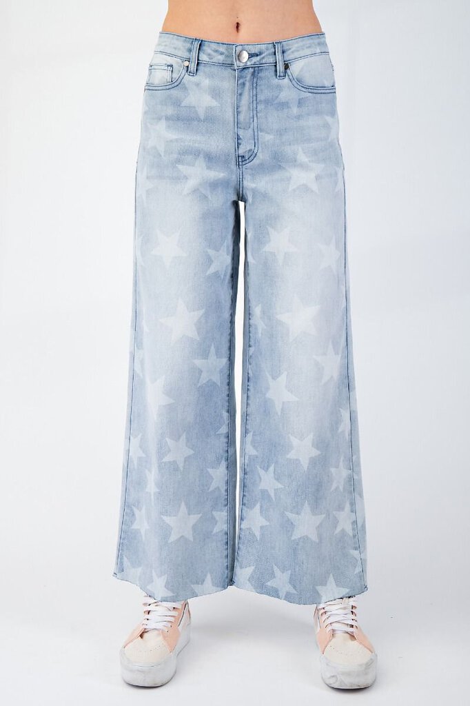 EASEL Light Denim Highwaist Wide Leg Denim Star Jean