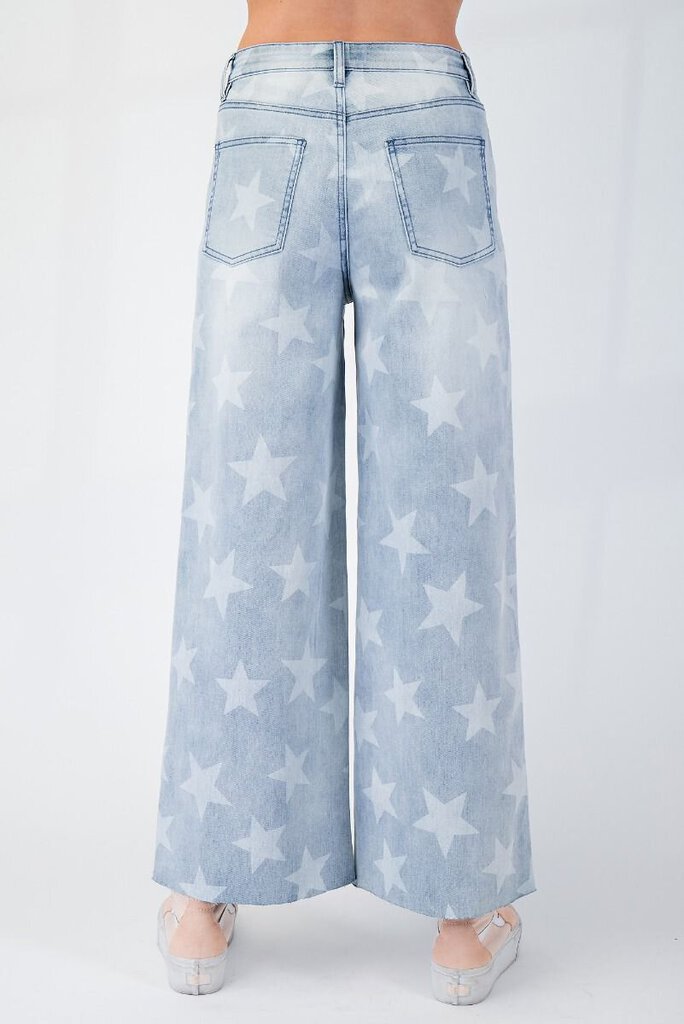 EASEL Light Denim Highwaist Wide Leg Denim Star Jean