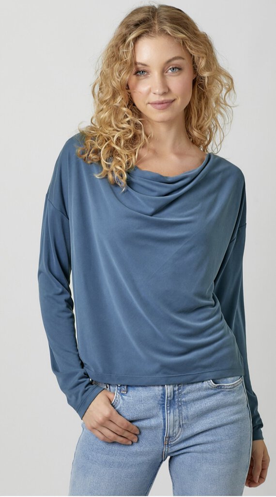 MYSTREE Steel Blue Long Sleeve Cowl Neck Top