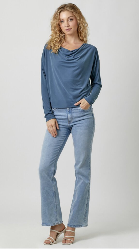 MYSTREE Steel Blue Long Sleeve Cowl Neck Top