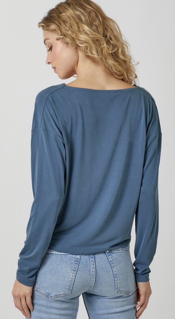 MYSTREE Steel Blue Long Sleeve Cowl Neck Top