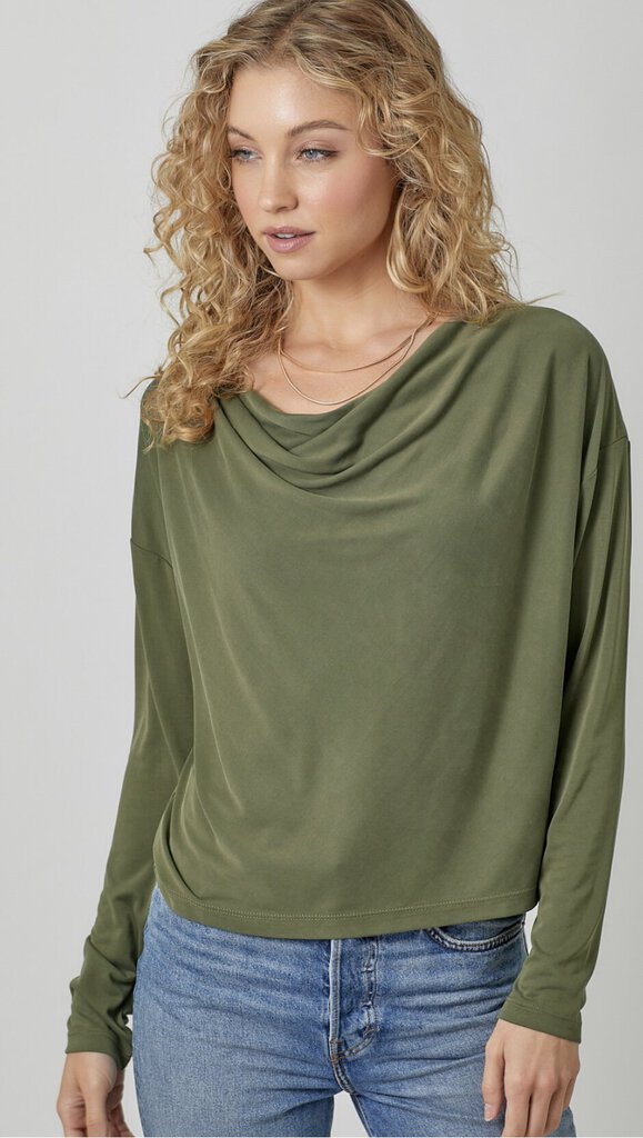 MYSTREE OLIVE LONG SLEEVE COWL NECK TOP