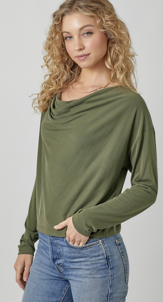 MYSTREE OLIVE LONG SLEEVE COWL NECK TOP