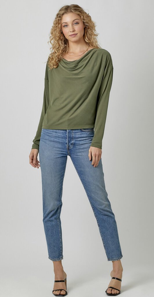 MYSTREE OLIVE LONG SLEEVE COWL NECK TOP