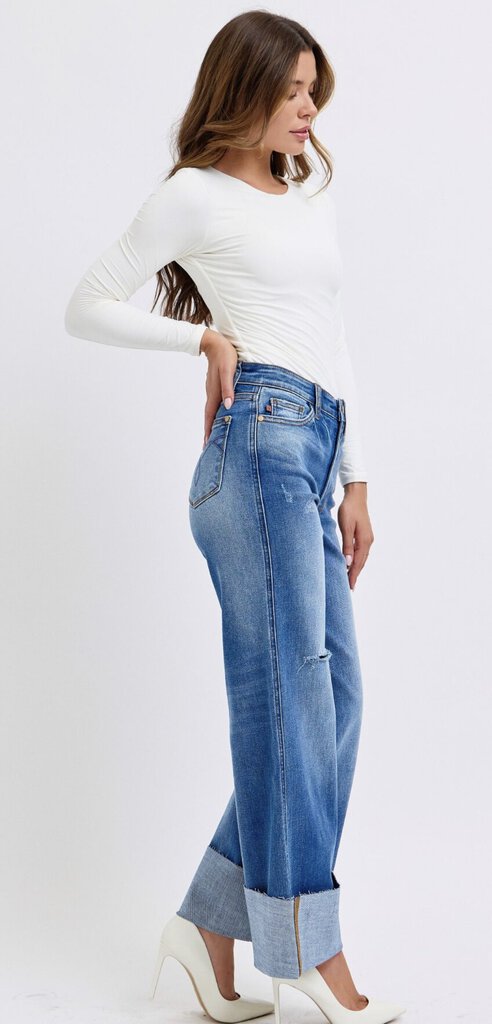 JUDY BLUE High Waist Retro Wide Leg Cuff Jean