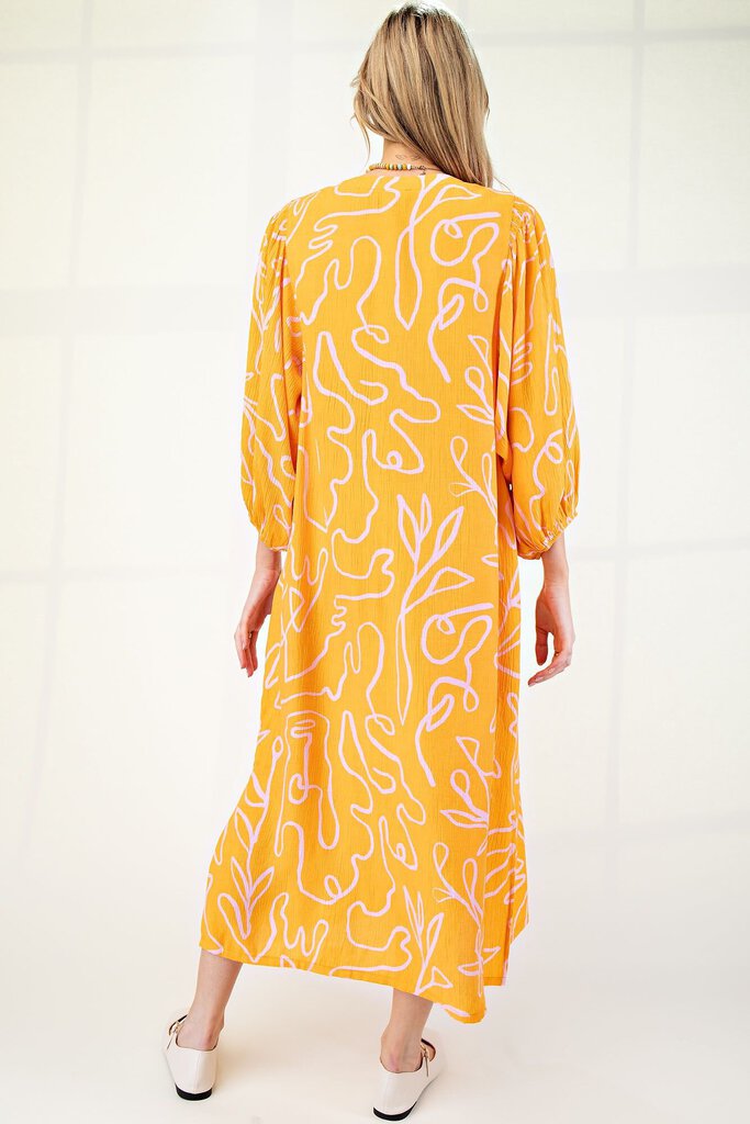 Easel Mango and Light Pink Button Down Maxi Dress