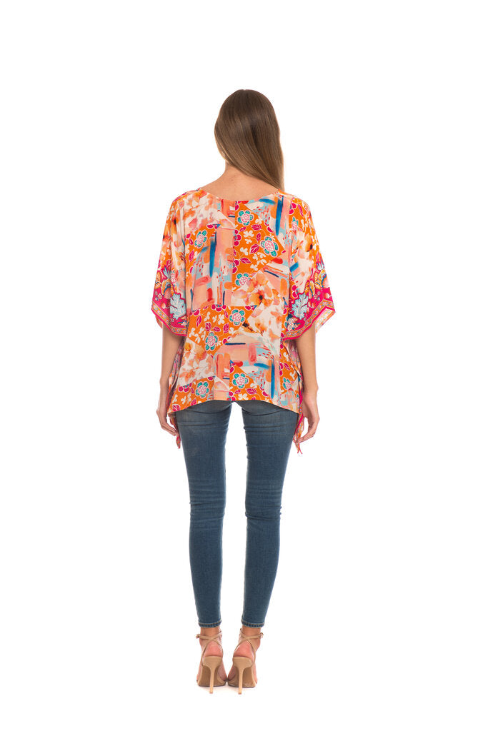 TOLANI Orange Melon Mix Silk Top