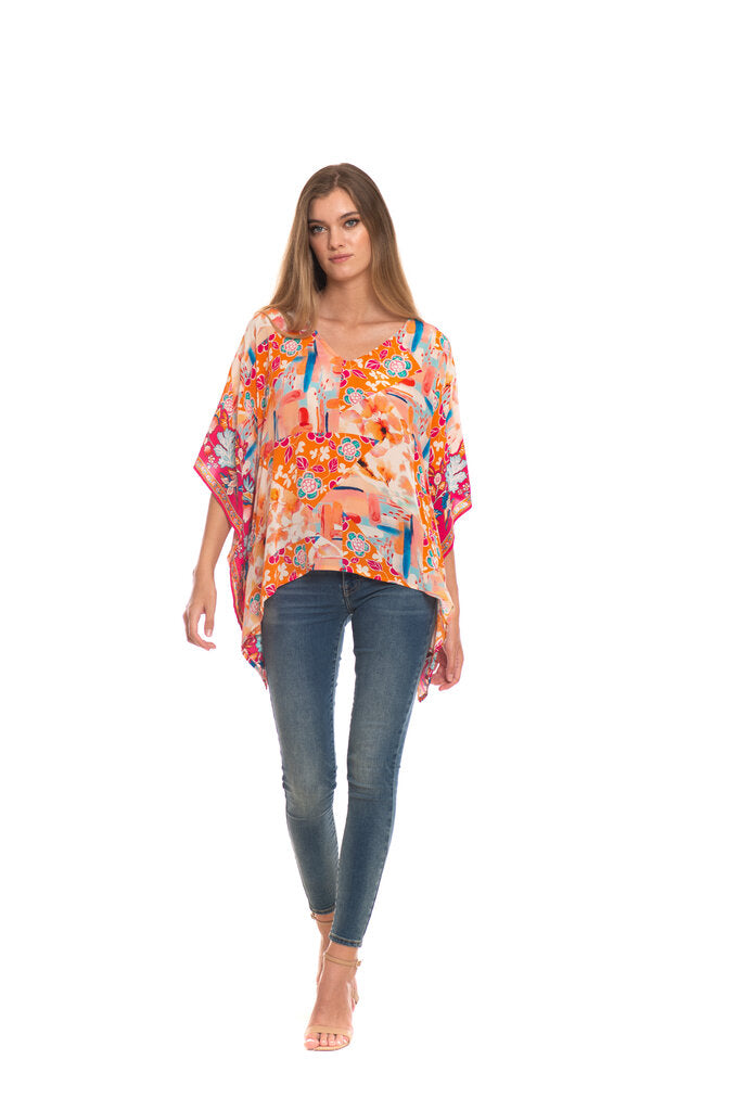 TOLANI Orange Melon Mix Silk Top