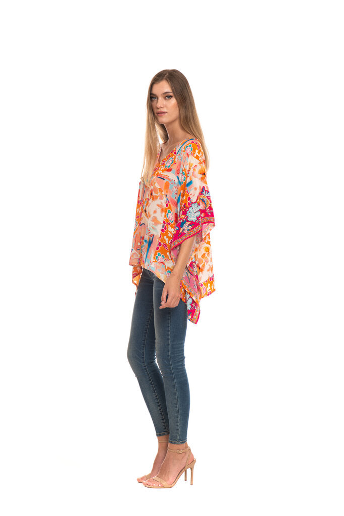 TOLANI Orange Melon Mix Silk Top