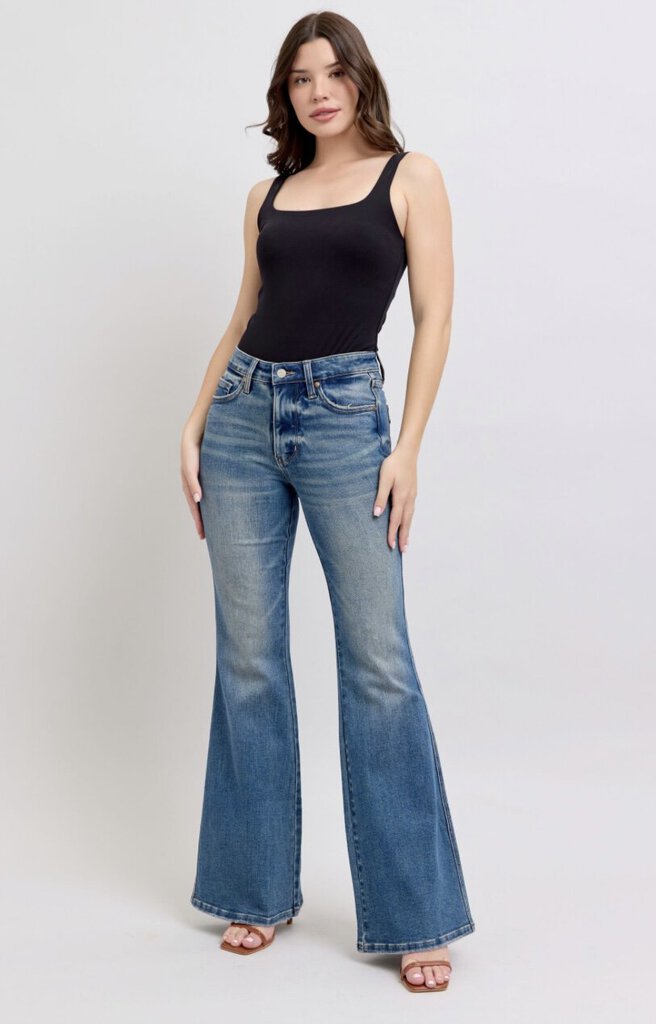 JUDY BLUE MID-RISE TUMMY CONTROL VINTAGE WASH FLARE JEAN