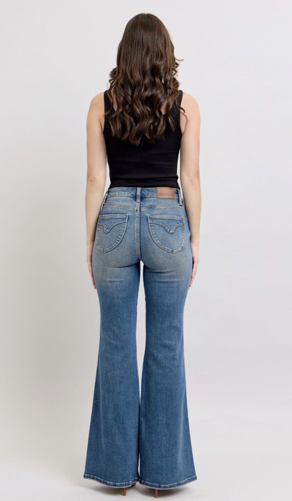 JUDY BLUE MID-RISE TUMMY CONTROL VINTAGE WASH FLARE JEAN