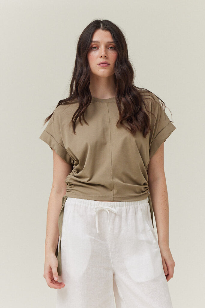 GRADE & GATHER Sage Short Sleeve with Side Scrunch Top