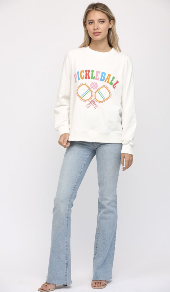 FATE White Pickleball Print Sweatshirt Top