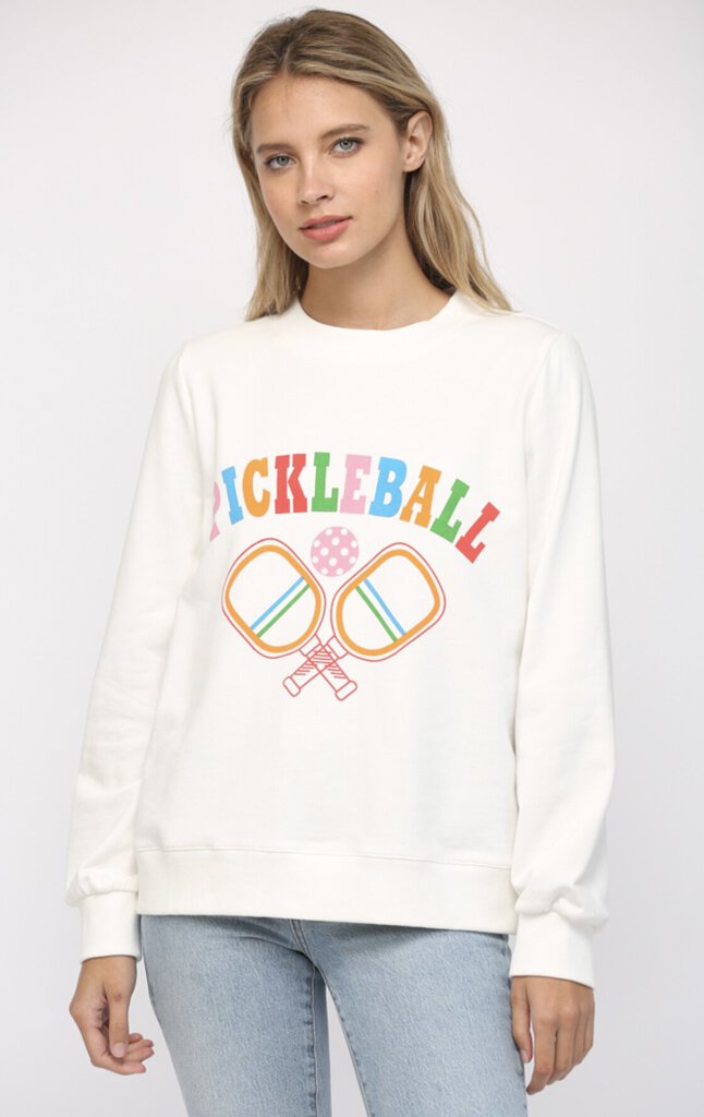 FATE White Pickleball Print Sweatshirt Top