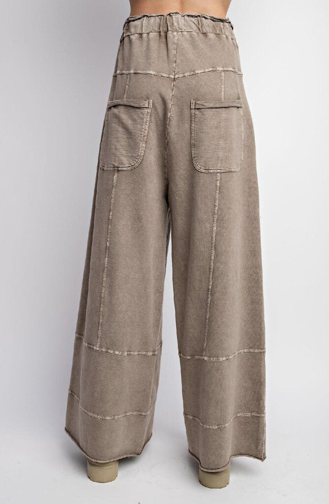 EASEL Mocha Wide Leg Mineral Wash Terry Knit Cargo lounge Pant