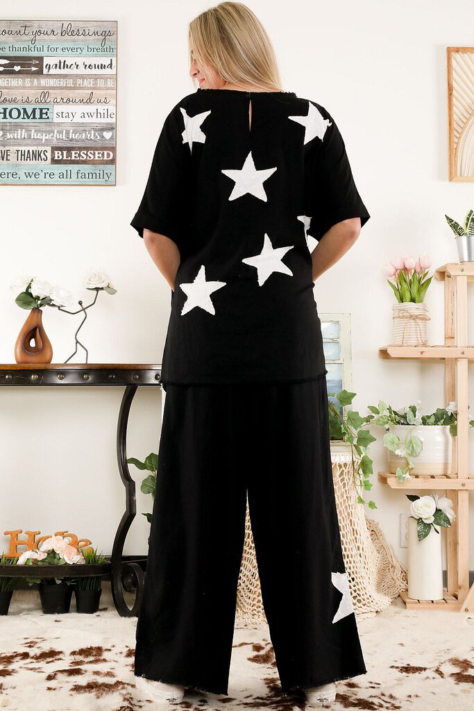 BLUE VELVET Black Short Sleeve Top and Wide Leg Pant