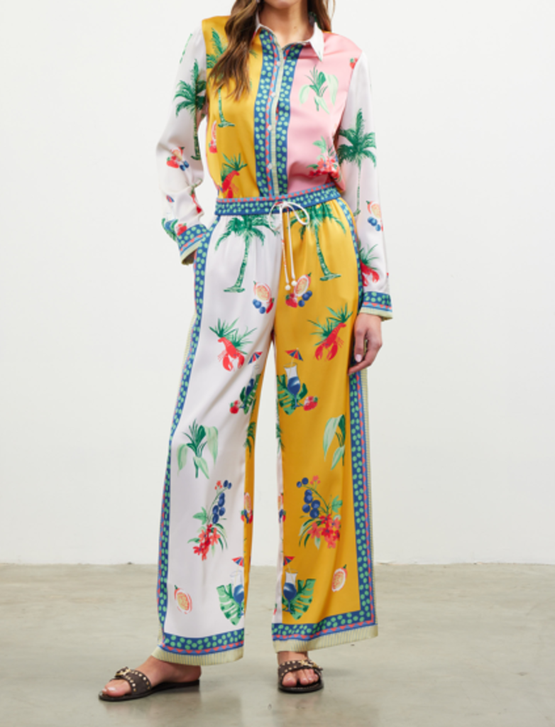 SKIES ARE BLUE Multi Tropical Printed Silk Look Pants and Top