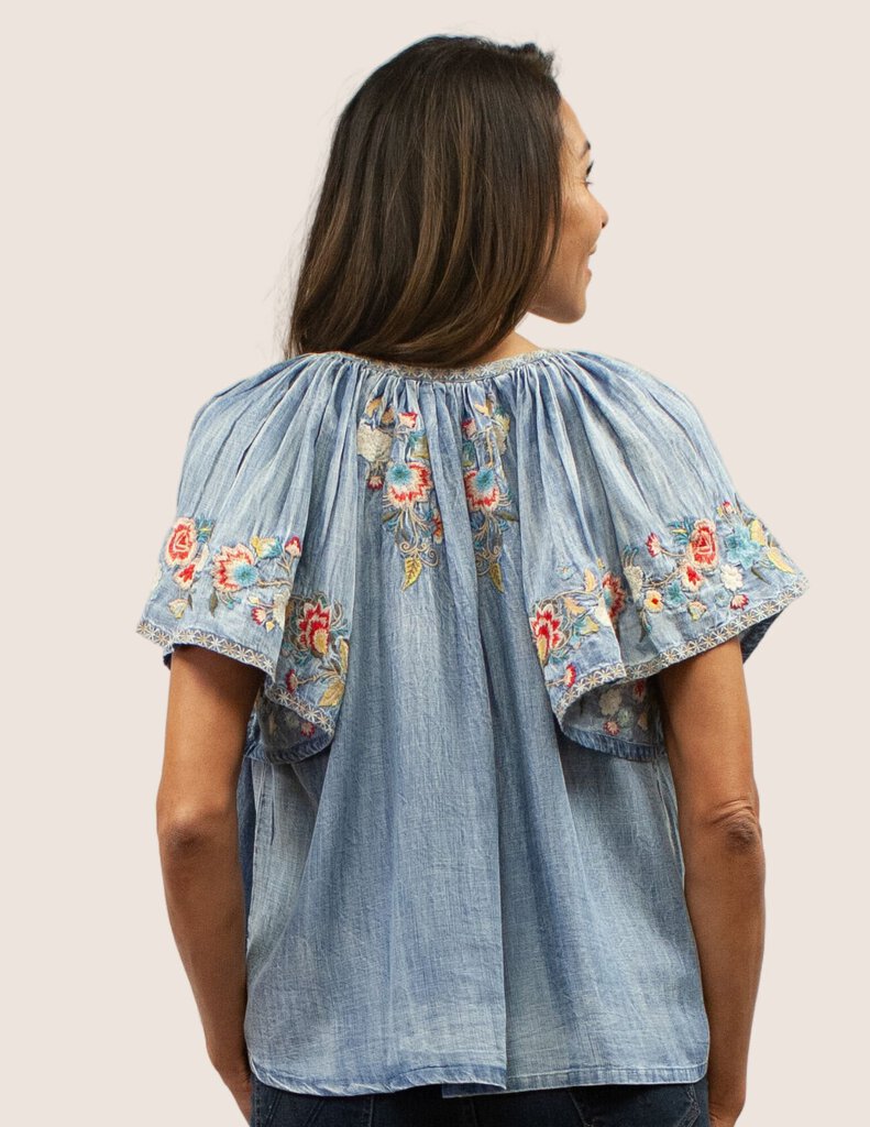 KYLA SEO Short Sleeve Embroidered Top