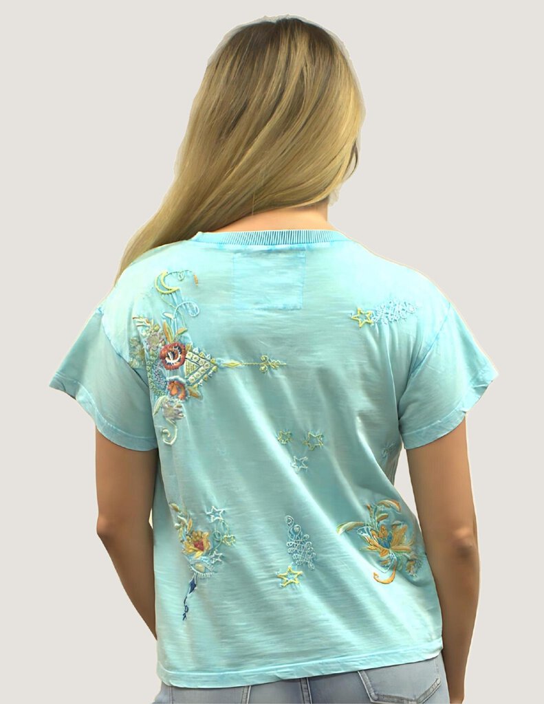 CAITE Short Sleeve Seabreeze Embroidered Top