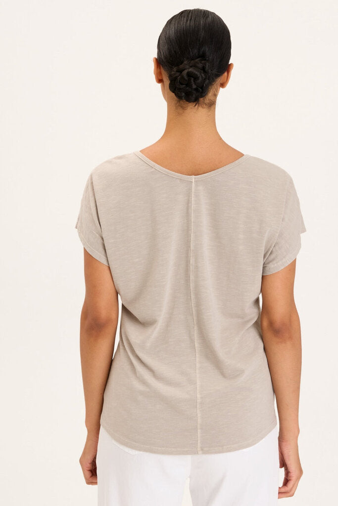 XCVI Light Cloud Grey Short Sleeve V-neck Rian Top