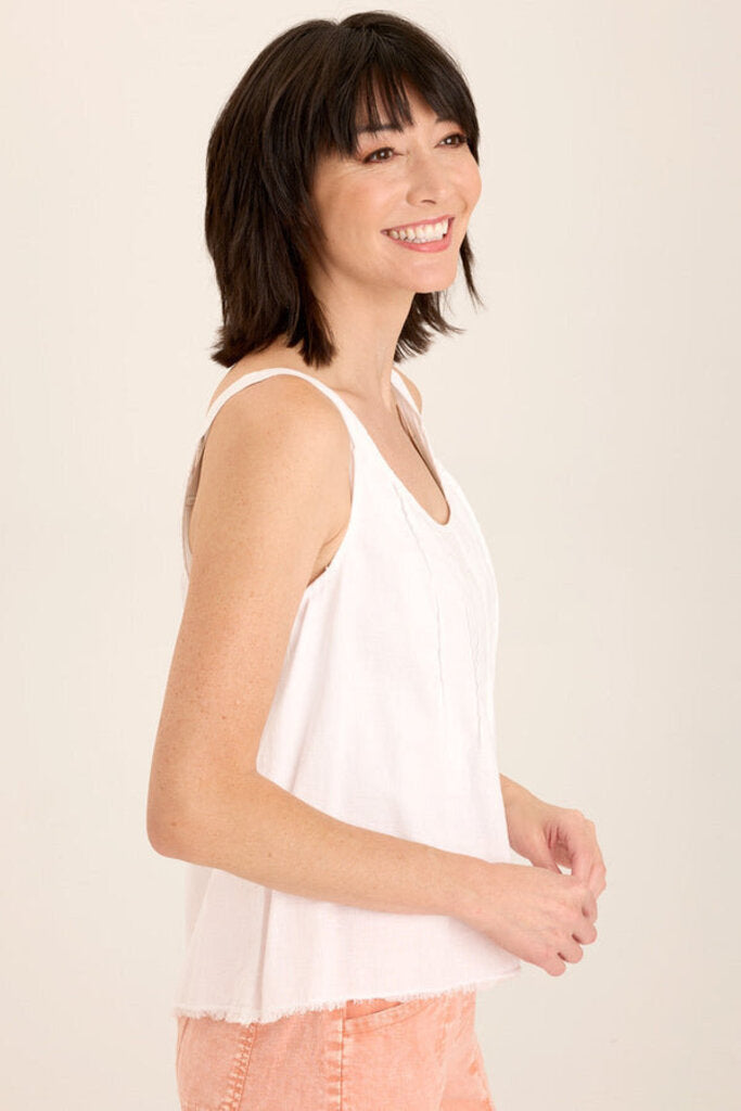 WEARABLES Sleeveless Crisp White Linen Pintuck Top