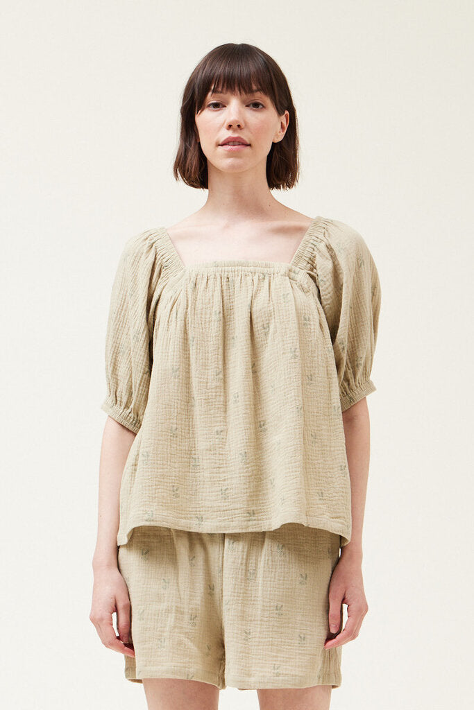 Grade & Gather Thyme Printed Gauze Short Sleeve Top