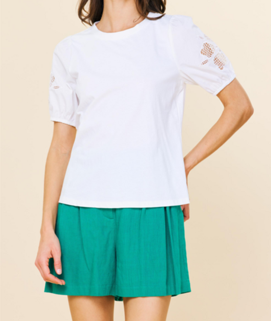 SKIES ARE BLUE White Cotton Eyelet Short Sleeve Top