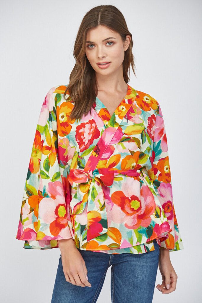 FATE FLORAL PRINT LONG SLEEVE KIMONO TOP