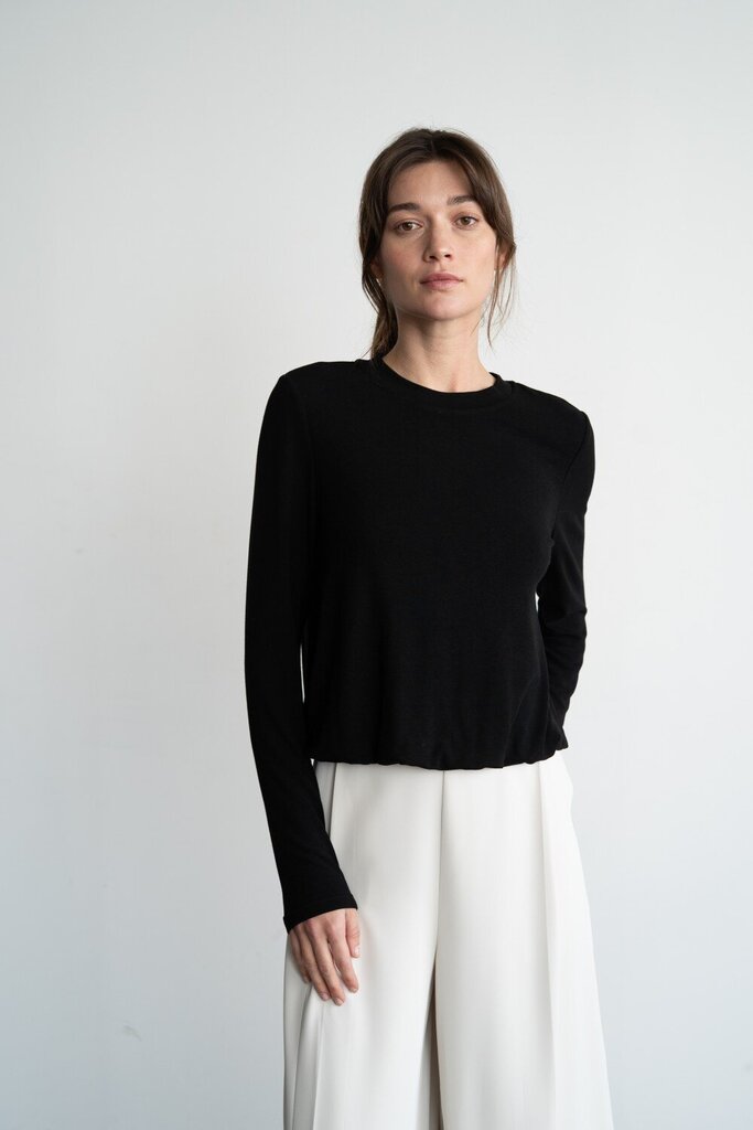 ELLE GREY Black Long Sleeve Bubble Hem Top