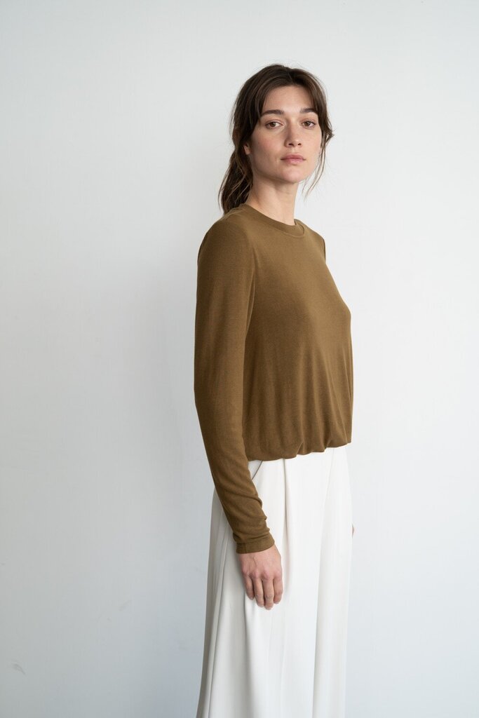 ELLE GREY Olive Long Sleeve Bubble Hem Top