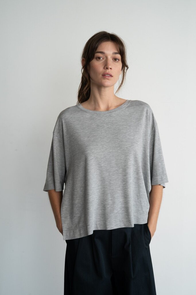 ELLE GREY Heather Grey Round Neck Top