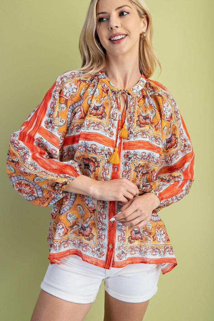 GIGIO Orange Mix Long Sleeve Blouse Top