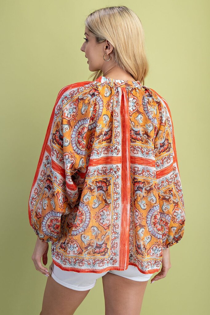 GIGIO Orange Mix Long Sleeve Blouse Top