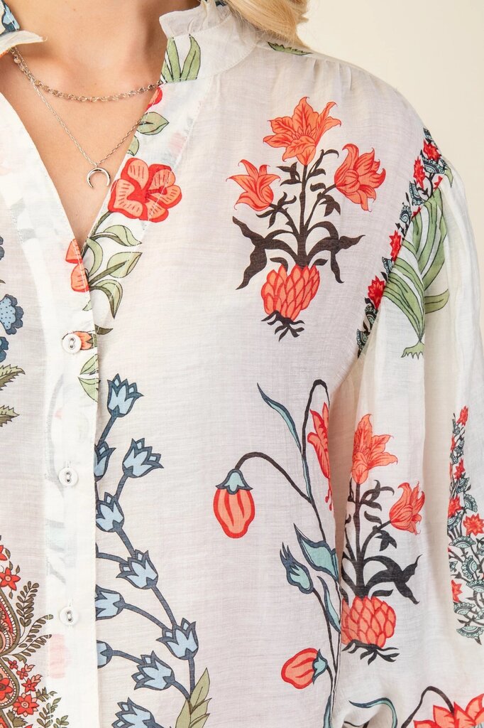 GIGIO White Mid Sleeve Printed Button Down Top